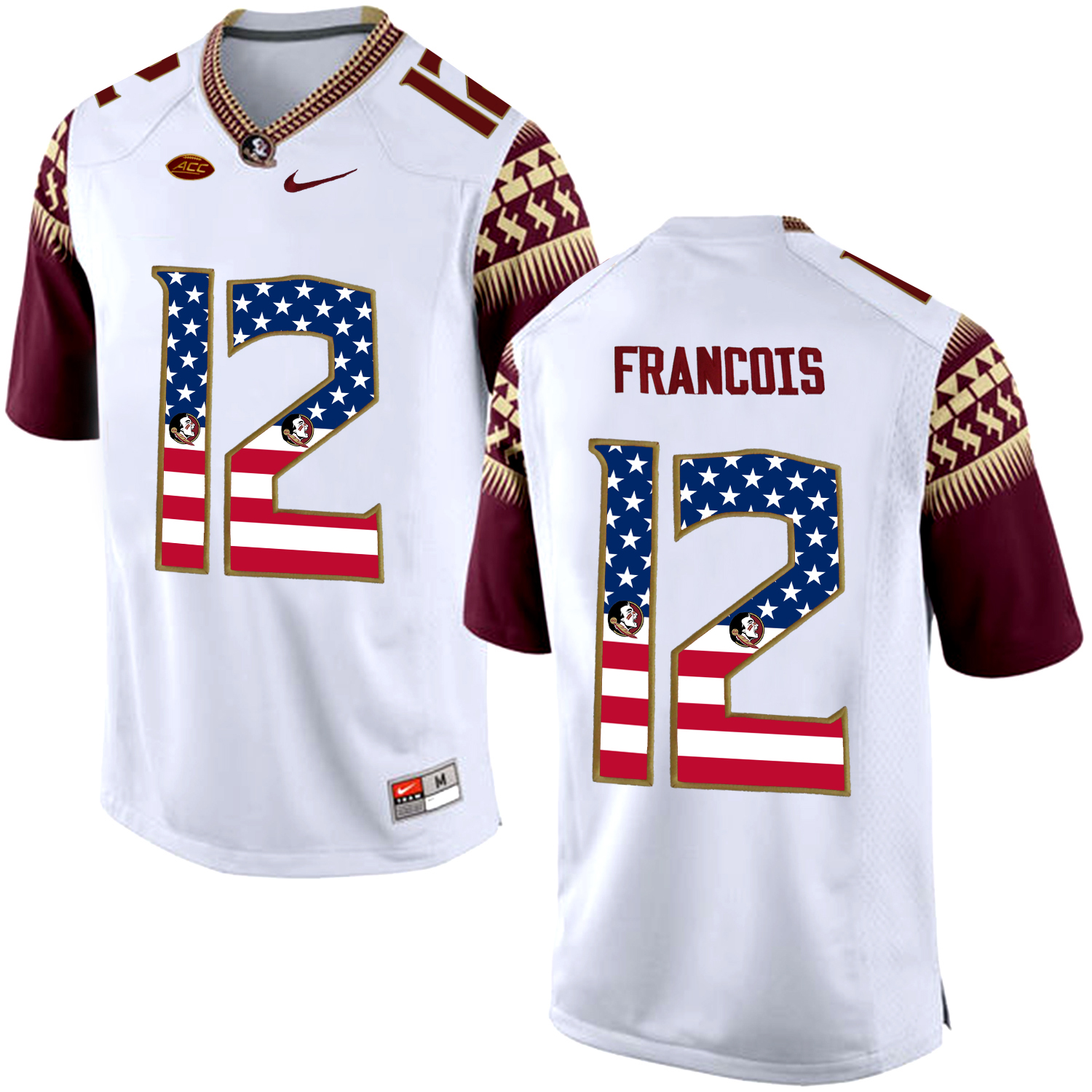 US Flag Fashion Men Florida State Seminoles Deondre Francois #12 College Football Jersey  White->->NCAA Jersey